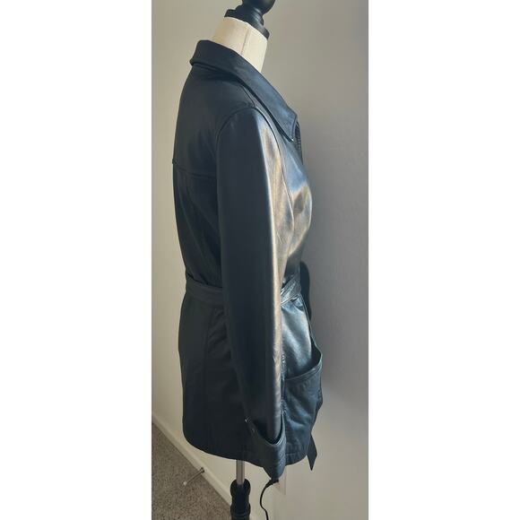 Adler Collection Women’s Black Leather Real Lamb Zip Up Belted Jacket Coat Sz M - Picture 3 of 15